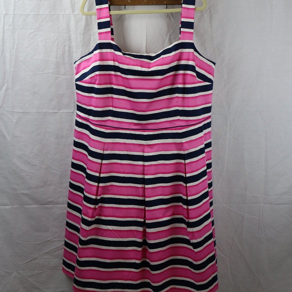Navy & Pink Striped Sleeveless Dress